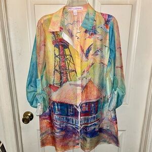 LEOMA LOVEGROVE Women’s Lighthouse Hut Button Down Shirt Jacket. Sz M.